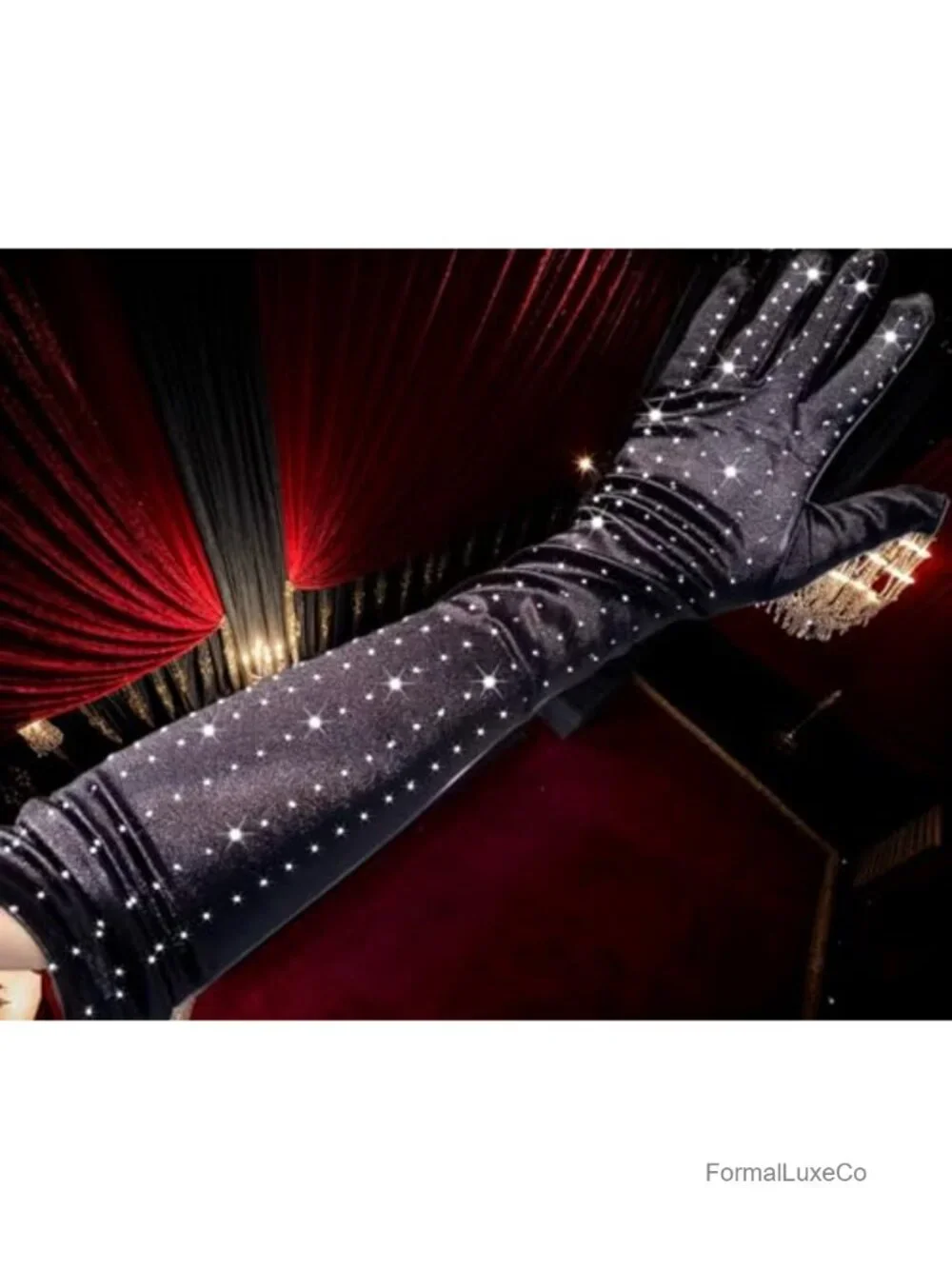 Rhinestone Glitter Gloves Long Satin Opera Gloves Sparkle Arm Sleeve Party